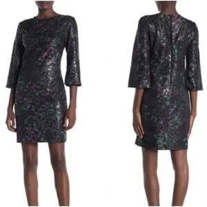 Trina‎ Turk Size 2 Gernandine Floral Sequin Sheath Dress Black Purple Perforated